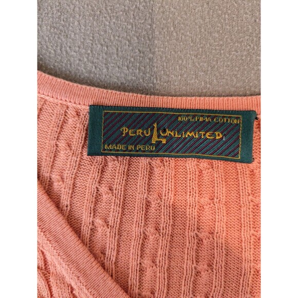 Peru Unlimited Pima Cotton Knit Sweater VNeck Coral Casual Size Small - Picture 3 of 8